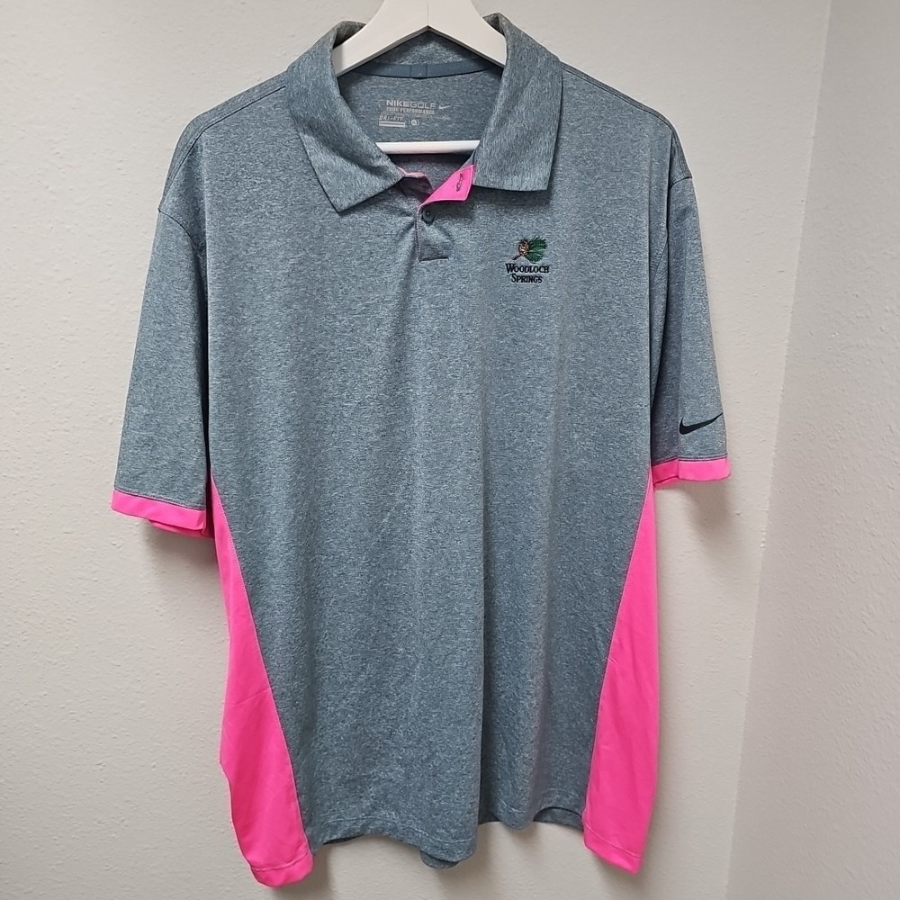 Nike‎ Golf Polo Men's XL Gray Pink Tour Performance Woodloch Springs 639705-494